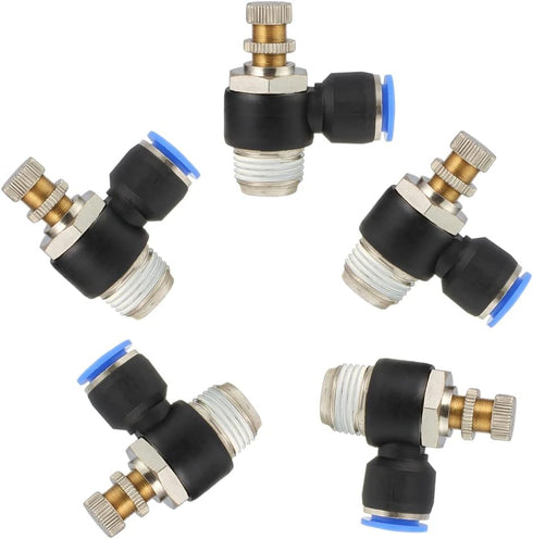 Pneumatic Push to Connect Air Flow Control Valve, 10mm Tube OD x 1/2" Male BSP Thread, 90 Degree Elbow Switch Valve