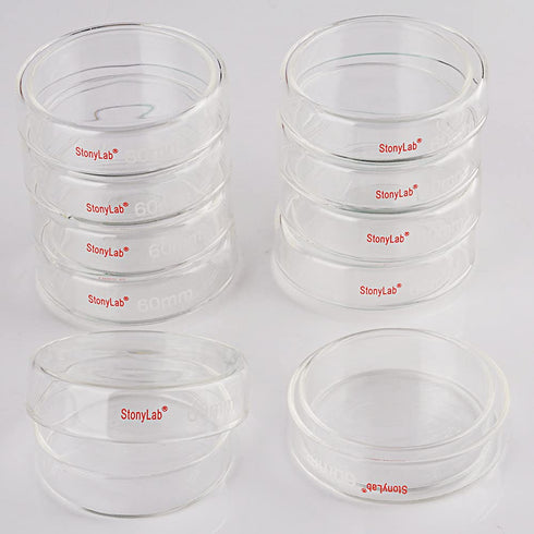 stonylab 10pk Glass Petri Dishes, 60x15 mm Autoclavable Borosilicate Glass Cell Culture Dishes