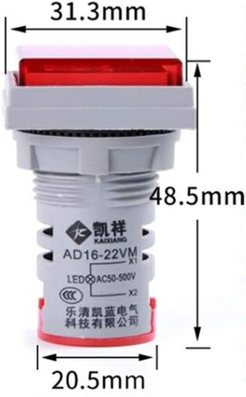 Digital Display AC Voltage Indicator 22mm Square Head LED Tester AC50~500V Voltmeter Monitor (Yellow)