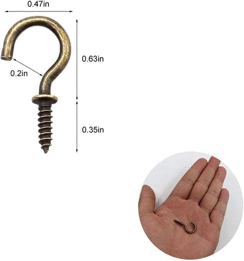Small Bronze Ceiling Hooks, 5/8'' Screw-in Lights & Jewelry Hooks, 40 Pack