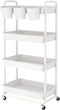 JIUYOTREE 4-Tier Plastic Rolling Storage Cart Utility Cart with Extra Hanging Cups