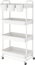 JIUYOTREE 4-Tier Plastic Rolling Storage Cart Utility Cart with Extra Hanging Cups