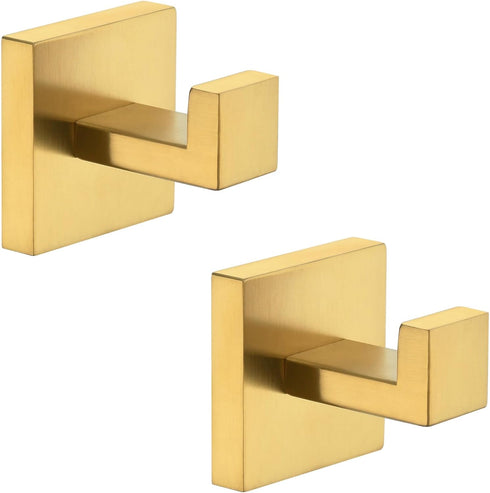 Angle Simple Towel Hook Brushed Gold 2 Pack, 304 Stainless Steel Square Robe Hook for Bathroom Use