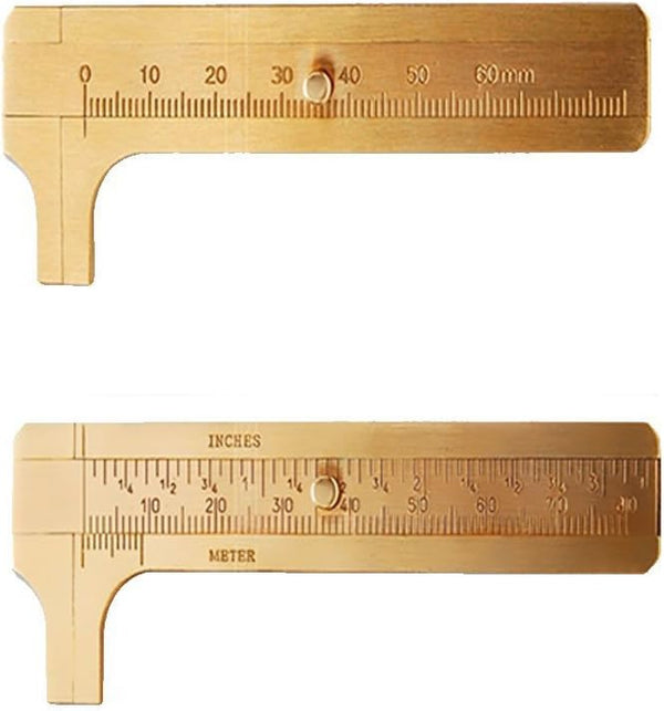 2pc Brass Mini Caliper Gauge, 80mm Sliding Metric and Inch Vernier Tool for Jewelry Measuring