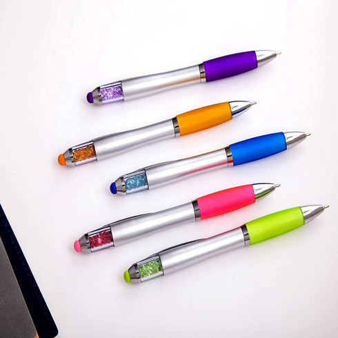 Stylus Pens 2-in-1 Ballpoint Pen - 1.0mm Medium Point Pens with Crystals for Women, Black Ink with Comfort Grip, 5-Count