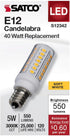 Satco 5W T6 Bulb, 3000K 120 Commercial, LED Mini Candelabra Clear Finish, Soft White, Volt, Residential Indoor Enclosed
