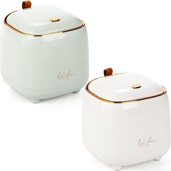 Foraineam 2 Pack Tabletop Trash Can, Mini Plastic Wastebasket with Pop-up Lid for Bathroom and Office