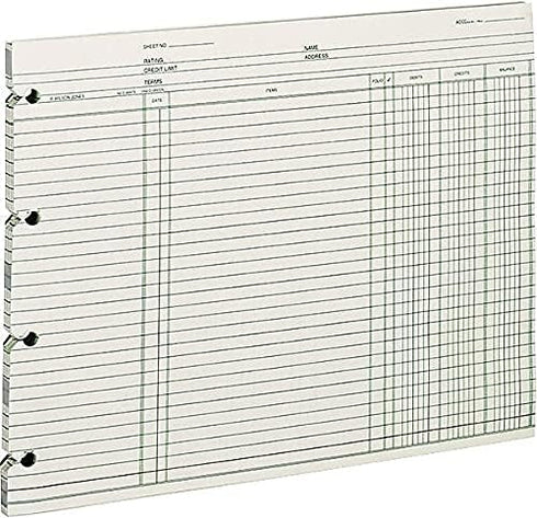Wilson Jones GN2D Accounting Loose Sheets, 9-1/4 x 11-7/8, Pack of 100, Green