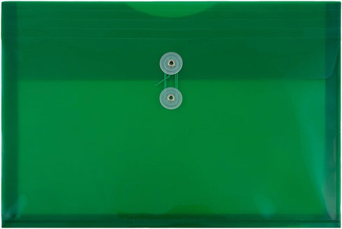 JAM PAPER Plastic Envelopes with Button & String Tie Closure, Legal Booklet Size, Green, 12/Pack