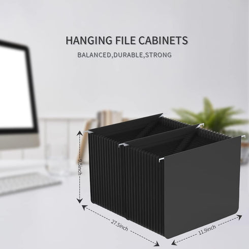 Plastic Expanding Hanging File Folders, Letter Size, 26 Expandable Pockets, Alphabetical A-Z Tabs, Black