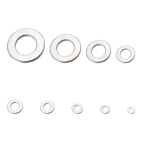 SAE 304-Stainless Steel Flat Washers Assortment Kit: 1/4" to 1/2" Sizes