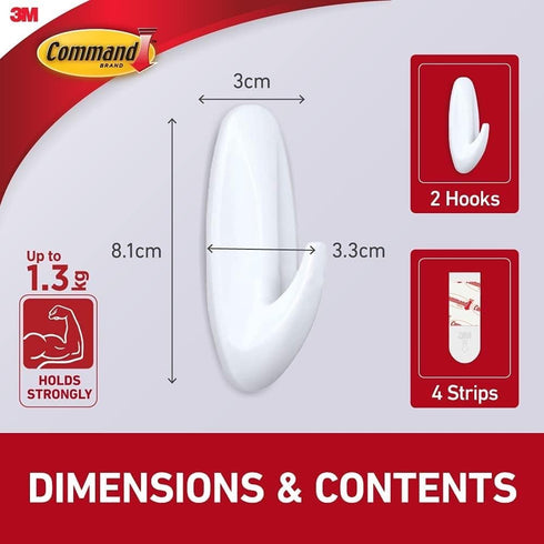 Command Designer Hooks - Medium, White, 4-Hooks