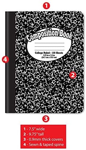 Better Office Products Composition Book Notebook, Hardcover, College Ruled, 100 Sheets, 9.75" x 7.5", Black