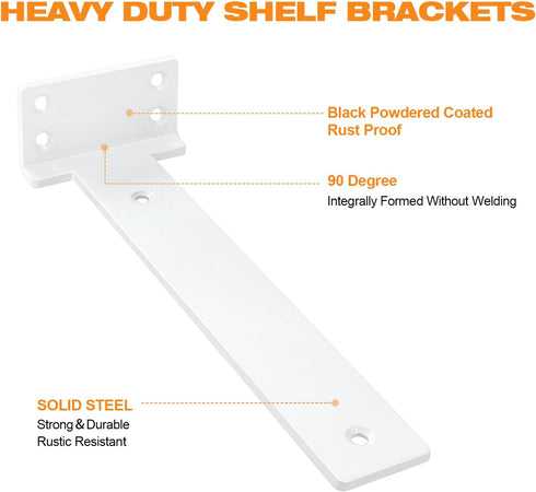 8 inch 6 Pack Floating Shelf Brackets L Brackets for Shelves White Metal Heavy Duty Shelf Bracket for DIY Decorative