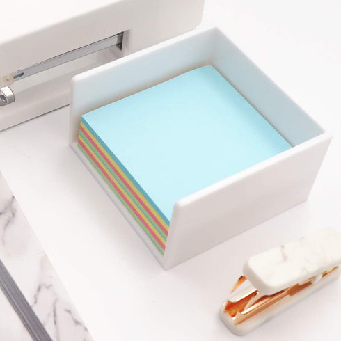White Memo Holder, 3 x 3 PS Notepad Organizer, Sticky Notes Cube Holder for Home and Office