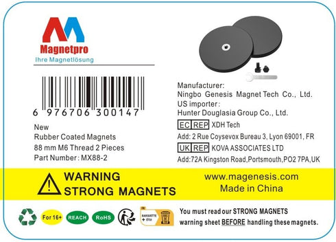 Magnetpro 2 Pieces Strong Rubber Coated Mounting Magnets, Over 120 LB Adhesive Power for Outdoor Use