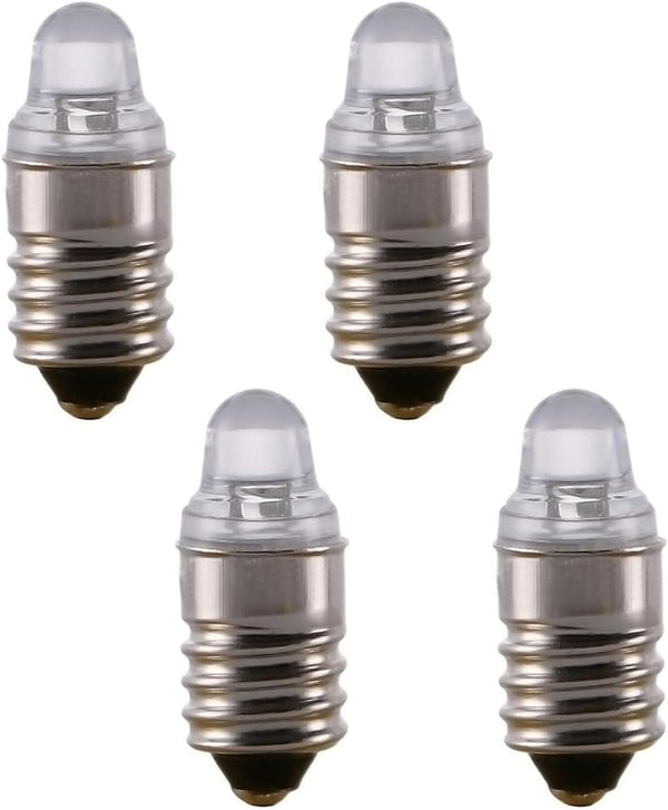 E10 3V 4300K Warm White LED Light Bulb, Torch Headlight Work Light, 4 Pack
