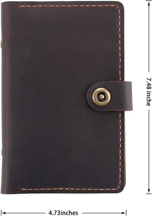 Leather Journal Refillable Writing Notebook, A6 Personal Size, 6 Ring Binder Spiral Notebook, Handmade Genuine Leather