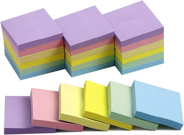 Vanpad (24 Pack) Sticky Notes, 2x2 in Pastel Post Stickies, Super Sticking Power Memo Pads, 64 Sheets/Pad