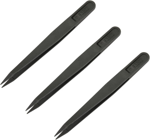 Utoolmart 3Pcs Black Plastic Anti-static Tweezers, Precision Slant Point Tip for DIY Beauty Craft Repair Tool