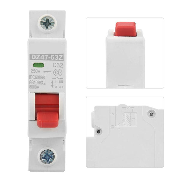 DZ47-63Z-1P DIN Rail Mount Miniature Circuit Breaker 1P, 32A DC, 250V, 6000 Amp