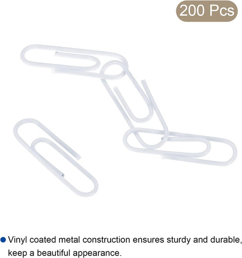 MECCANIXITY Paper Clips, Small Size 1.1 Inch, Vinyl Coated, 200 Count, White, Box for Organizing Office Home