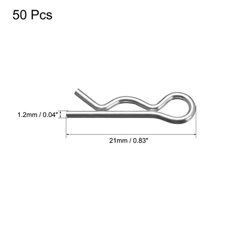 uxcell 1.2mm Wire Clip Pins, 21mm Length, Carbon Steel R Shaped Spring Cotter Fastener, Silver Tone, 50pcs for Trailers