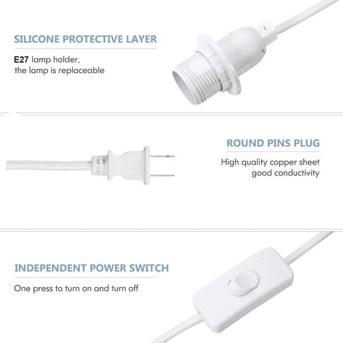 DXMKOP 16FT E26/E27 Bulb Plug in Pendant Light Cord, Lamp Kit with Light Socket, Hanging Lamp Plug in, Safe & Sturdy