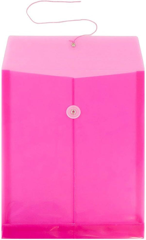 JAM PAPER Plastic Envelopes with Button & String Tie Closure, Letter Open End, Assorted Colors, 6/Pack (9 3/4 x 11 3/4)