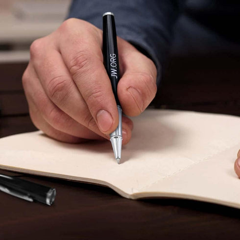 Jw.org Pen, Metal Clip Top Ball Point Black Ink Fine Tip Executive Pen with Insert Cover, Pack of 12