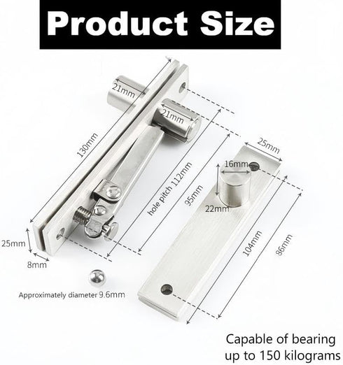 360-Degree Heavy Duty Hidden Door Hinge - Stainless Steel Pivot | Rotation Invisible Pivot Door Hardware for Secret