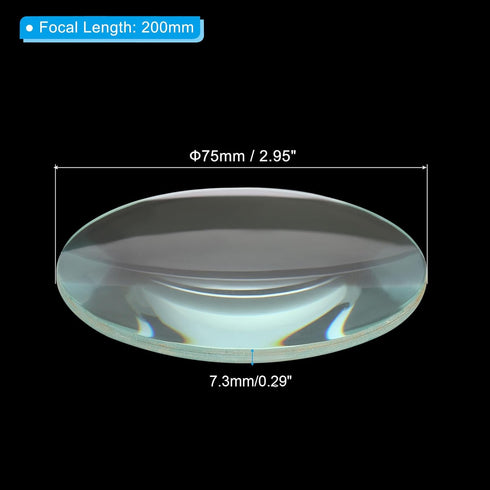 PATIKIL 8" (200mm) Focal Length Double Convex Lens, 2 Pack 75mm Diameter 9mm Height Glass Optically Polished Round Edges Lens for Physics Experiment, Clear