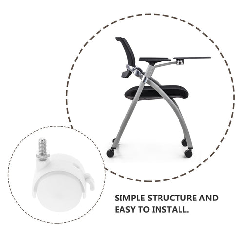 4pcs 1.5-inch White Plastic Furniture Casters with Brake, Universal Swivel Cart Wheels Replacement for Office Chairs