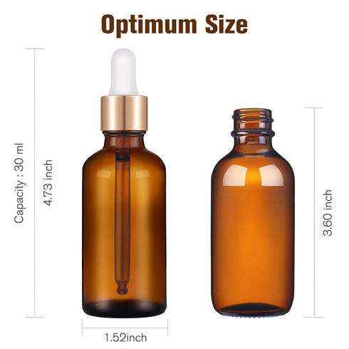 PrettyCare Eye Dropper Bottle 2 oz (12 Pack Amber Glass Bottles 60ml) with Golden Caps, Labels, Funnel & Pipettes