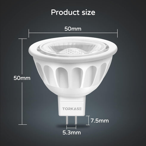 10 Pack Torkase MR16 LED Bulbs, 5W 12V, GU5.3 Base, 40 Degree Spot Light, 500-Lumen, 3000K Warm White