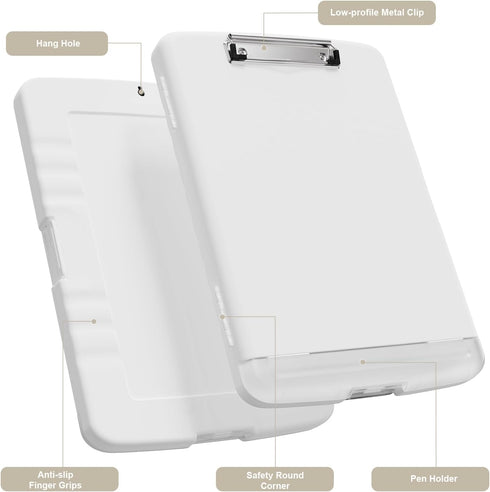 Clipboard with Storage, 8.5x11" Storage Clipboards with Pen Holder and A4 Legal Paper Folder, Heavy Duty Plastic, Folio & Side-Opening, Low Profile Clip, for Nurses, Teachers, Lawers, White by Piasoenc
