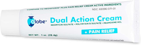 Globe First Aid Antibiotic Cream with Neomycin, Polymyxin B, Pramoxine, 24 Hour Infection Protection (1 Tube)
