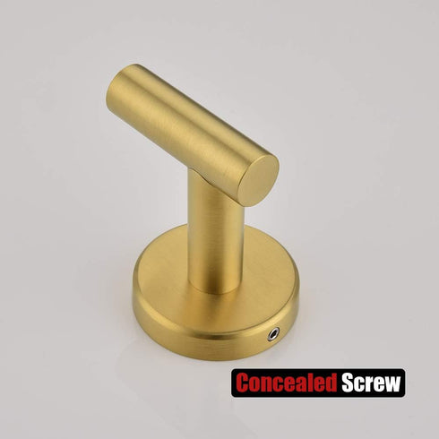 JQK Bathroom Towel Hook Brushed Gold Brass Coat Robe Clothes Hook (Pack of 2)