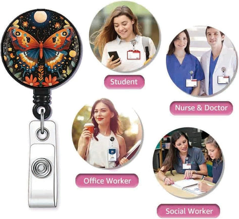 Generic Painted Butterflies Retractable ID Card Badge Holder with Alligator Clip, Name Nurse Decorative Badge Reel Clip