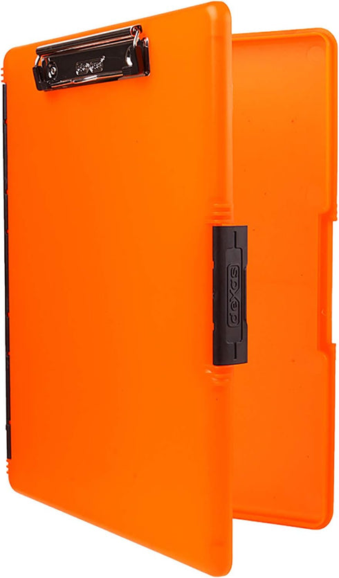 Dexas Slimcase 2 Plastic Clipboard with Storage, Neon Orange, A4 Holder for Office Supplies and Nursing