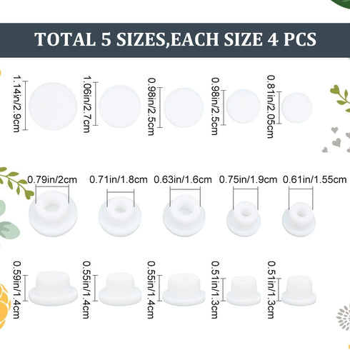 GORGECRAFT 20PCS 5 Sizes White Rubber Bottle Stopper Bottle Seal Plug Reusable Replacement Silicone Salt and Pepper Shaker Stopper Plug Cylinder Plug Heads Fit for 15mm 16mm 18mm 19mm 20mm