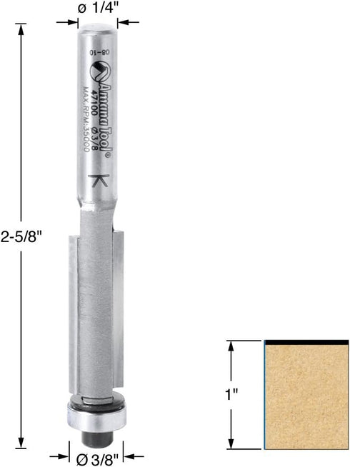 Amana Tool 47100 Carbide Tipped Flush Trim, 3/8 Dia x 1" 4 Shank