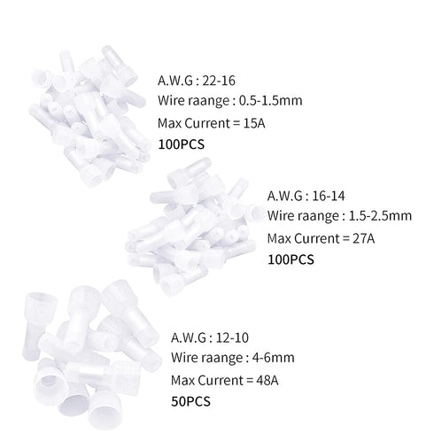 250pcs Closed End Crimp Connector Kit, Aluminium Core and Nylon Wire Connectors for 22-10 Gauge