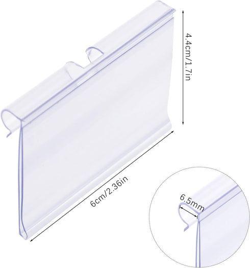 Meetory 50 PCS Clear Plastic Label Holders for Wire Shelf, Clip On Labels for Storage Bins and Merchandise Display