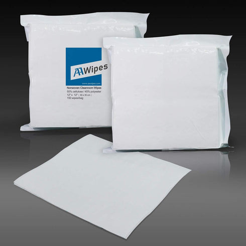 Cleanroom Wipes Nonwoven Wipers, Cellulose/Polyester Blend, 12" x 12", Bag of 150 Pcs for Lab, Electronics,