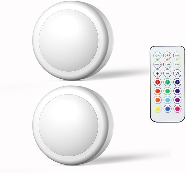 SFMSMOks Ratterv Oneratedl FD Puck liahts with Wireless Remote,13 Color RGB -for