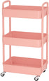 Sywhitta 3-Tier Plastic Rolling Utility Cart, Multi-Functional Storage Trolley with Handle, Pink