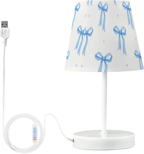 3 ALAZA Table Lamp Blue Bows White Bedside Lamp for Bedroom LED Nightstand Desk Lamp with USB Port, Way Temperatures