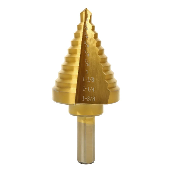 COMOWARE Step Drill Bit for Metal, Titanium Coated, Double Cutting Blades, 10 Sizes from 1/4” to 1-3/8"