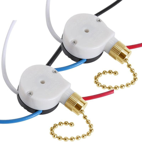 ZE-208s Ceiling Fan Switch - E89885 3 Speed 4 Wire Replacement Part, Pull Chain Speed Control Switch (Brass), 2 PCS
